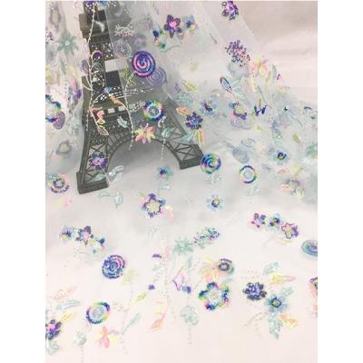 China New 2021 Sustainable African Wedding Sequins Lace Fabrics Bridal Beaded Lace Fabric For Wedding for sale