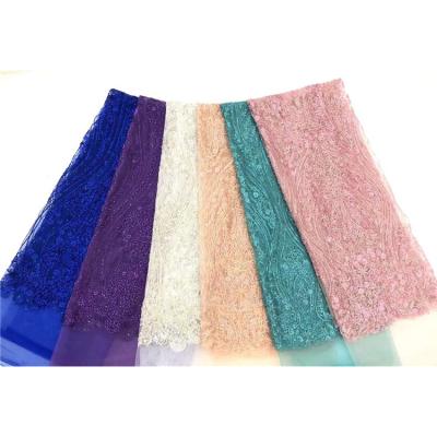 China Viable Swiss Luxury High Quality Decorative Sequins Voile Sequins Floral Stretch Beads Lace Fabric For Party for sale