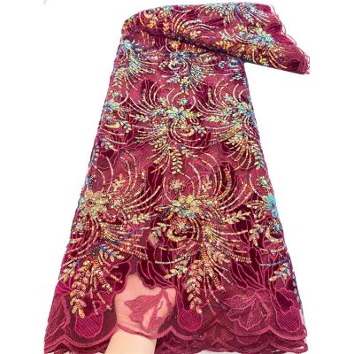 China High Quality Viable Luxury Floral Stretch Fabric French Lace With Sequins Dresses For Women for sale