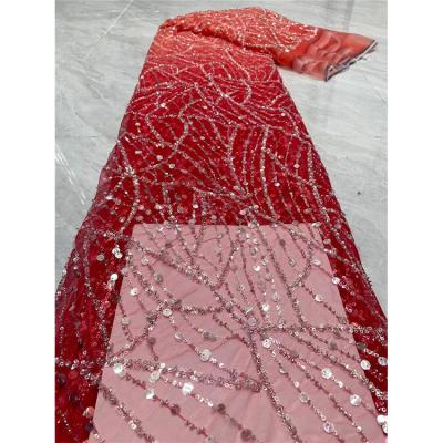 China Beautiful Viable High Quality African French Lace Fabrics Burgundy Lace Beaded Lace Fabric For Dresses for sale