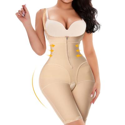 China Antibacterial Wholesale Antibacterial Side Seamless High Waist Corset Butt Belly Jumpsuit Zipper Shapewear Brown Waist Full Body For Women for sale