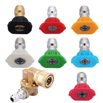 China 180 Degree 5 Angle Brass Adapter Car Wash Cleaning Quick Connecting Swivel Coupler With 7pcs Color Pressure Seal Jet Tips for sale