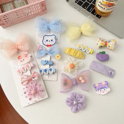 China Hair clip Korea gauze bow hairpin set children's hair clip cloth edging hairpin cute bb hair clip for sale