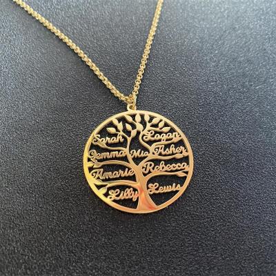 China Europe and America personalized jewelry gifts customized English style nameplate old tree of life name stainless steel necklaces for sale