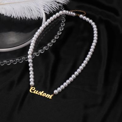 China Europe and America Fashion Pearl Necklace Pendant Name Clavicle Chain Stainless Steel Custom Jewelry Personalized Necklace for sale