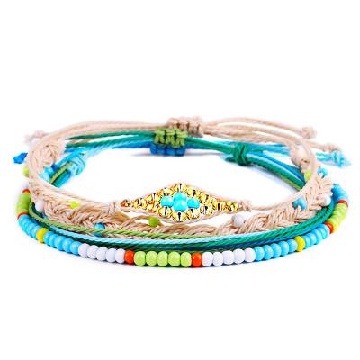 China Rice Bead Combination Set Religious Bohemian Hand & Eye Woven 4 Piece SET INS Bracelet for sale