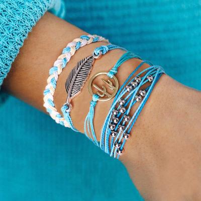 China New Boho Religious Set Blue Leaf Cactus Bracelet Set Braided Braid Bracelet for sale