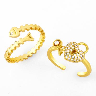 China New Vintage Wire Ring Creative Personality Plated Real Gold Fishbone Key Lock CIS Ring Retro for sale