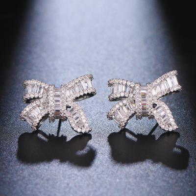 China TRENDY Fashion Women's Diamond Studded Bow Earrings Zircon Studded Earrings for sale