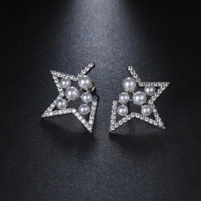 China Trendy Zircon Stud Earrings Star Pearl Fashion Party Jewelry Simple Stud Earrings For Women for sale