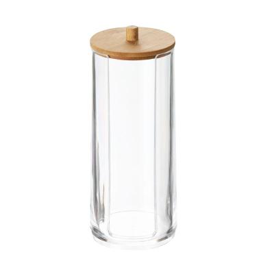 China Modern Acrylic Box with Bamboo Lid for Cotton Swab Paper Towels Soap Hair Accessories Fruit Vegetable Medicine Desktop Storage Box for sale