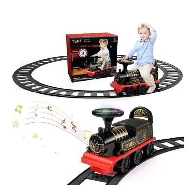 China Toy Wholesale Early Educational Kids Slot Train Electric Carriage 2 Seats Ride On Train With Track Toys for sale