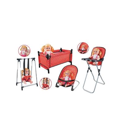 China Educational Toy 4 in 1 Playhouse Baby - Doll Stroller Gram Set with 14