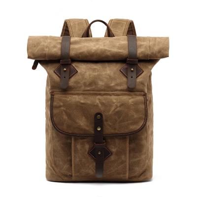 China PORTABLE custom high quality waterproof large backpack Vintage unisex travelling Genuine leather canvas backpacks for sale