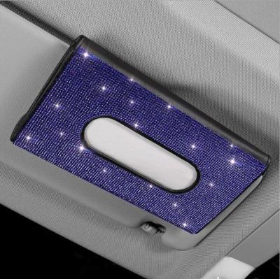 China Modern Bling Diamond Hanging Leather Crystals Rhinestone Paper Towel Cover Case For Women Car Accessories Car Sun Visor Tissue Holder for sale