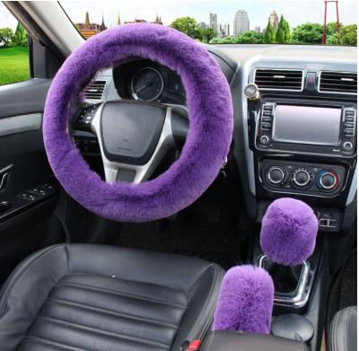 China Durable Universal Steering Wheel Plush Car Winter Fur Hand Brake Gear Cover Set Car Accessories Steering Wheel Covers for sale