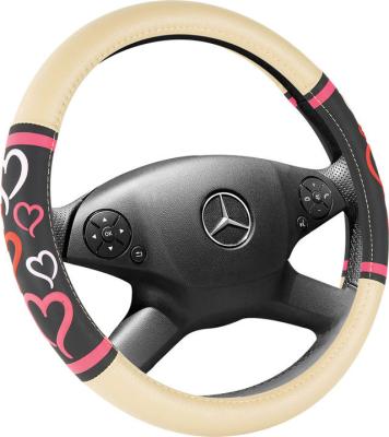 China Perfectly Fit New Design Accessories Four Seasons PVC Universal Pink Car Heart Cover Steering Wheel Cover Leather for sale