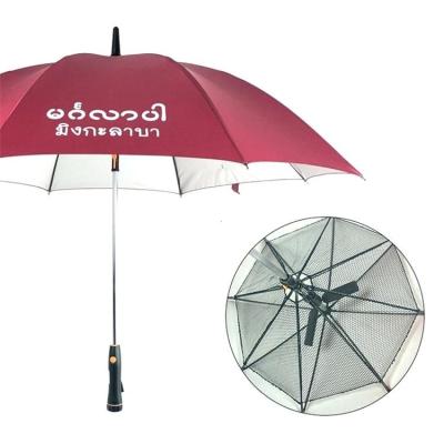 China CLASSIC solar power umbrella with fan, upright umbrella, golf umbrella with fan for sale