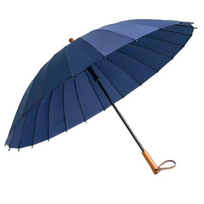 China 24K Minimalist Auto Open Windproof Straight With Wooden Handle Gentleman Golf Rain Umbrella for sale