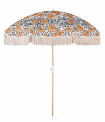 China Custom Outdoor 7FT Minimalist 7.5FT, Real Premium Fringe 8FFT Vintage Cotton Wood Luxury Beach Umbrellas With Tassels for sale