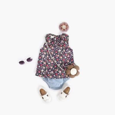 China Floral Vintage Grils Suit in Wholesale Newborn Baby Gril Clothing Summer Baby Two Piece Denim Shorts Suit for sale