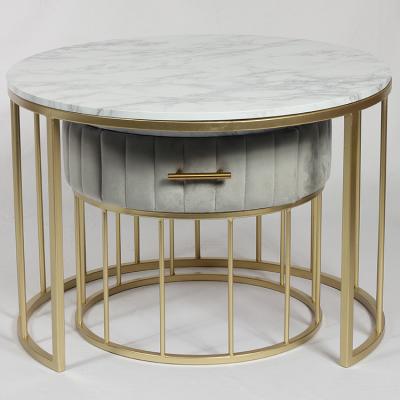 China Modern round gold nested coffee table luxury home furniture living room decoration gold leg side center coffee table for sale