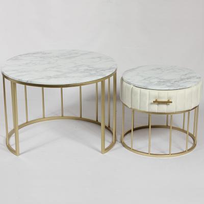 China Coffee table with round lid and metal base customized for living room modern side coffee table for sale