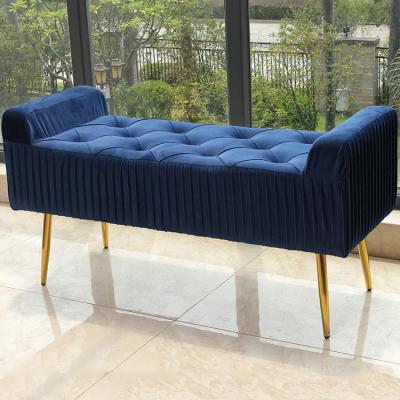 China Wholesale Comfortable Blue Home Stool Furniture Long Bed Bench For Living Room for sale