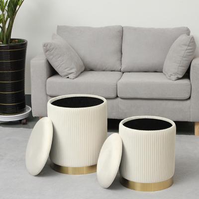 China Storage Home Furniture Velvet Storage Stool Gold Base Ottoman With Storage for sale