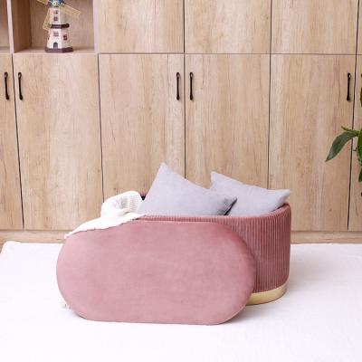 China Luxury Living Room Storage Stool Pink Long Stool Velvet Stool Bench for sale