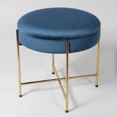 China Living Room/Bed Room Velvet Round Rose Color Stool Metal Tray Customized Leg Stool With Gold Shelves for sale