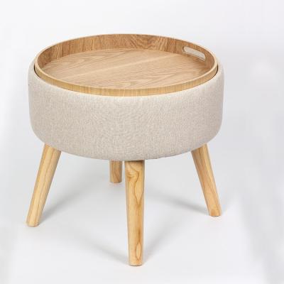 China Modern Custom Living Room Furniture Round Pouf Velvet Storage Stool Stool With Wooden Legs And Ottoman Top for sale