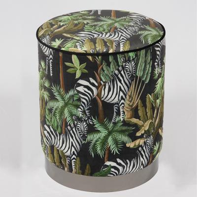 China Storage Best Selling Animal Print Round Fabric Round Foot Stool Home Stool Ottoman for sale