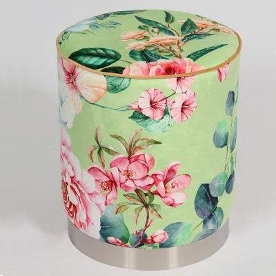 China Tropical Style Upholstered Storage Stool With Colorful Cover Round Ottoman Sneak Old Furniture for sale