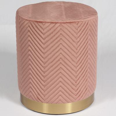 China Home Decoration Gold Base Velvet Footrest Fabric Stools Modern Round Seat Ottoman Stool for sale