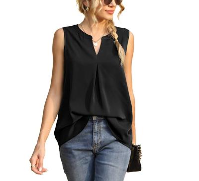 China Women's Summer Sleeveless V-neck Tank Top Chiffon Blouse Office Work Casual Shirts QUICK DRY for sale