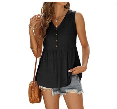 China QUICK DRY Women's Button Up Cute Sleeveless Babydoll Peplum V Neck Tank Top Full Henley Shirts Casual Blouse for sale