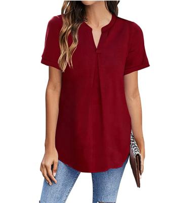 China QUICK DRY Summer Women's Short Sleeve Blouses Elegant Casual V-Neck Tops Loose Work Tunic Shirts for sale