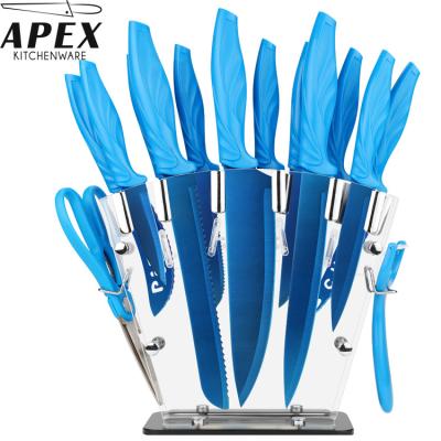 China Viable New17 Piece Royalty Tatinium Iridescent Rainbow Knife Set With Chef Sharpener Scissor Block for sale