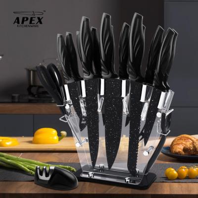 China 17 Piece Viable High Quality Carbon Stainless Steel Marble Knife Set With Chef Sharpener Scissor Block for sale