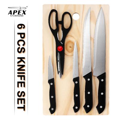 China Sustainable 5pcs 6pcs Stainless Steel Knife Set With Wooden Cutting Board ABS PP Handle for sale