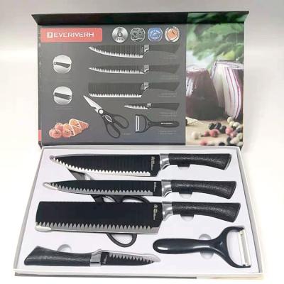 China Viable Hot Selling 6pcs Kitchen Knife Set Embossed Stainless Steel Blade With Non-stick Coating Sharply for sale