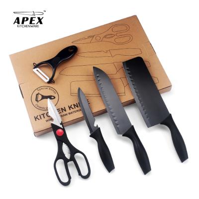 China 5pcs Viable Apex Stainless Steel Kitchen Knives Set With Black Nonstick Coating for sale