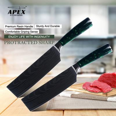 China Viable Green High Carbon Steel Professional Handle SharpJapanese Laser Damascus Kitchen Cleaver Nakiri Knife for sale