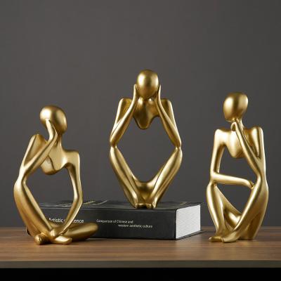 China Handmade Thinker Office Home Decoration China Office Home Decoration Gold Decor China Crafts Statue Resin Figurine Modern Art for sale