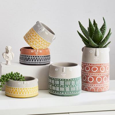 China Europe Europe Concrete Planter Pots For Modern Indoor Outdoor Head Planter Face Vase Statue Plant Cement Pot For Home Decoration for sale