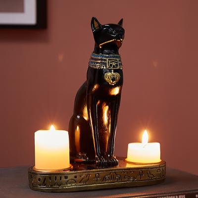 China Egyptian Cat Statue Candlestick Resin Figurine China Cat Goddess Bastet Statue Home Office China Decoration Vintage Exotic Gifts for sale