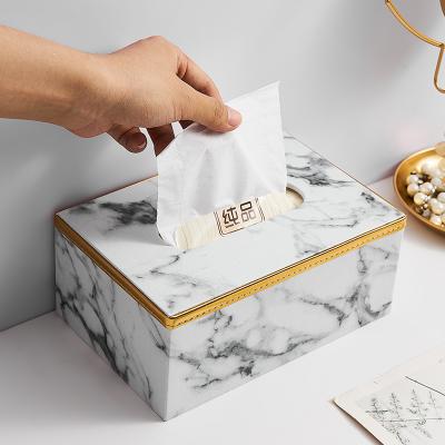 China Home Living Room Bedroom Office Tissue Box Towel Case Materials Table Cloth Box Materials Modern Marble Leather Pattern Decoration Tissue Box for sale