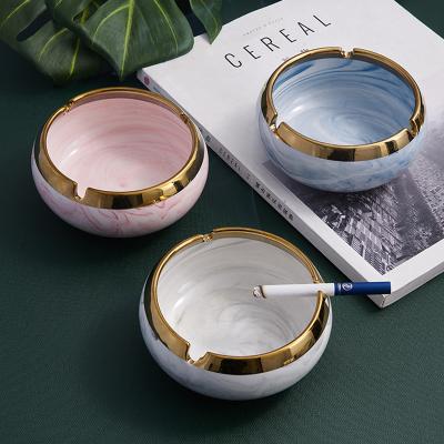 China Modern Ceramic Marble Edge Ashtray Gold Chinese Style Home Accessories Home Decoration Living Room Countertops Ornaments Gift for sale