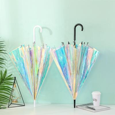 China Customized Glitter Effect laser Magic Change color Reflective Multicolor holographic Transparent POE Umbrella for sale